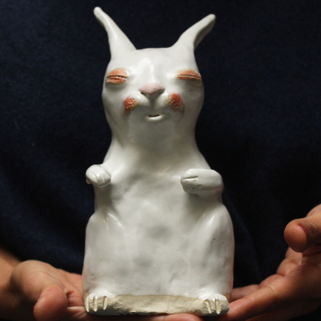 White rabbit ceramic sculpture